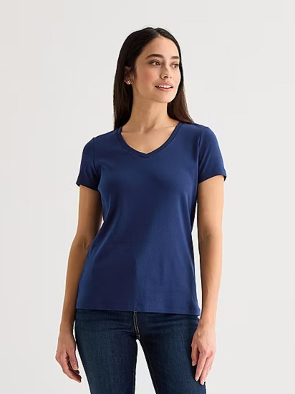NWT ST JOHN'S BAY WOMANS V NECK SHORT SLEEVE T SHIRT.Color american navy